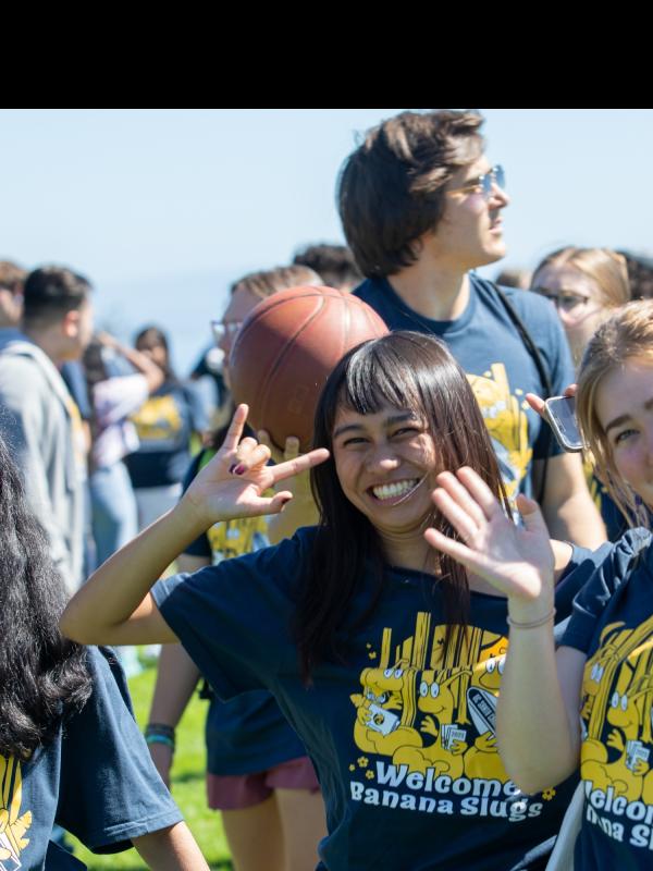 Students gathering outside for the annual class photo